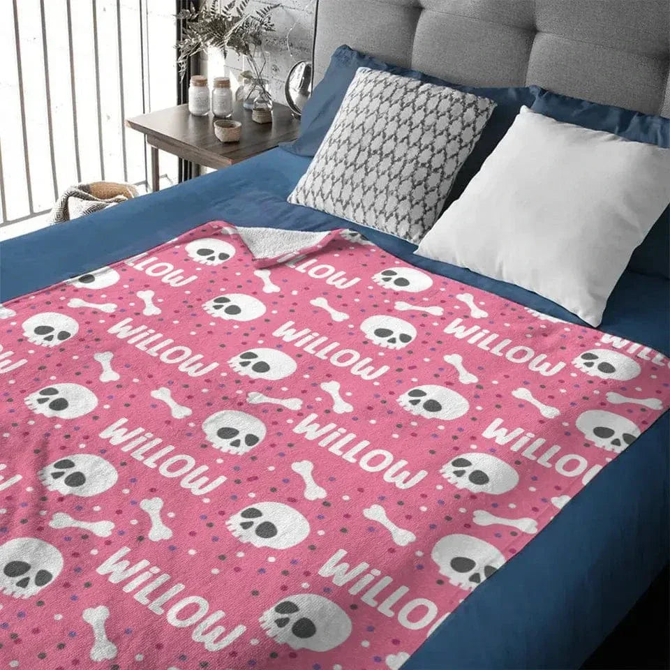 Cute Halloween Name Blanket, Personalized Pink Skull Blanket - Joliny