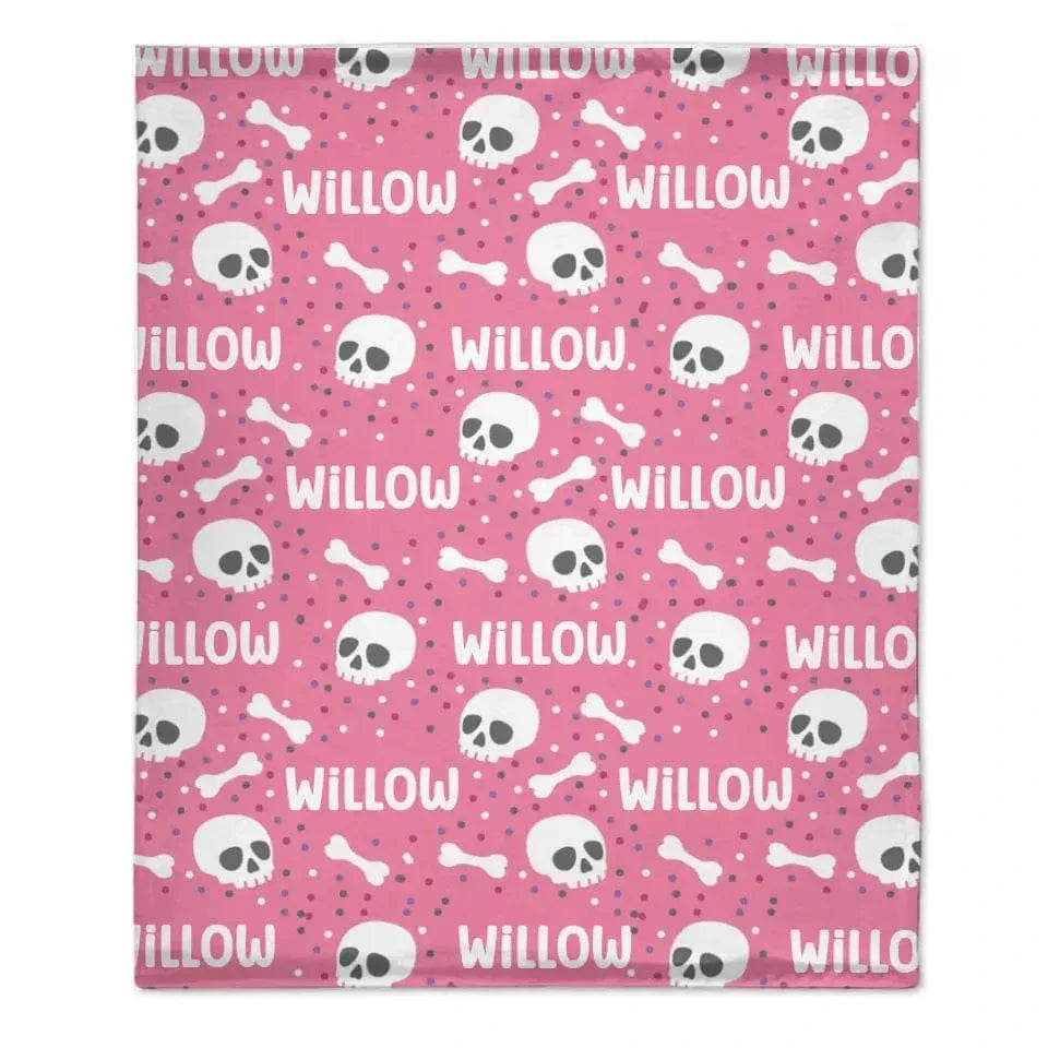 Cute Halloween Name Blanket, Personalized Pink Skull Blanket - Joliny