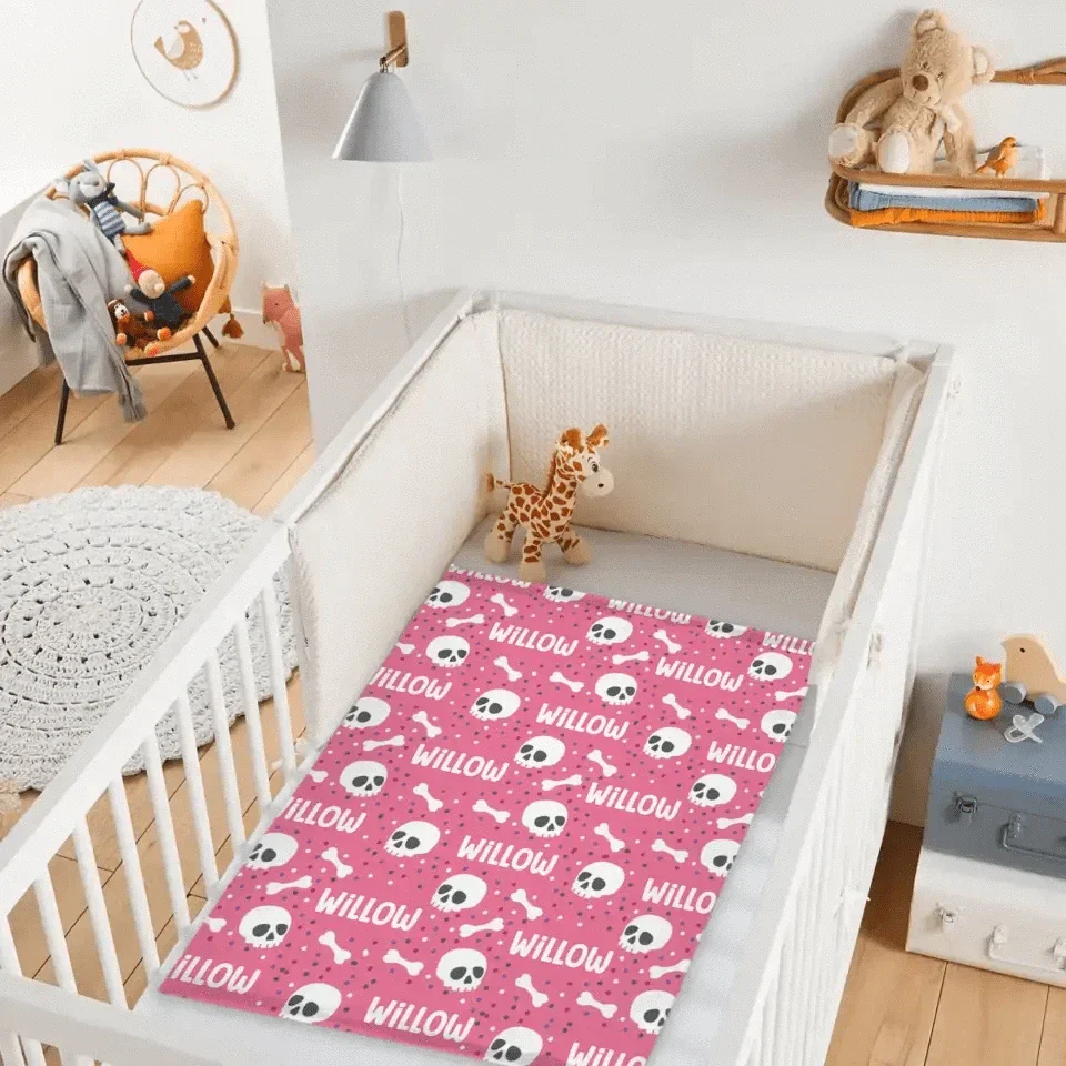 Cute Halloween Name Blanket, Personalized Pink Skull Blanket - Joliny