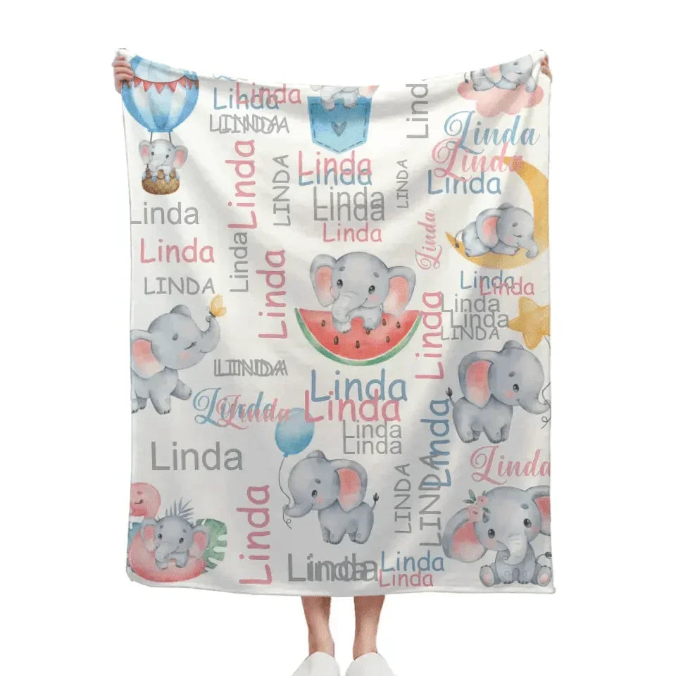 Cute Little Elephant Children's Name Customized Blanket Birthday Gift Christmas Gift - Joliny