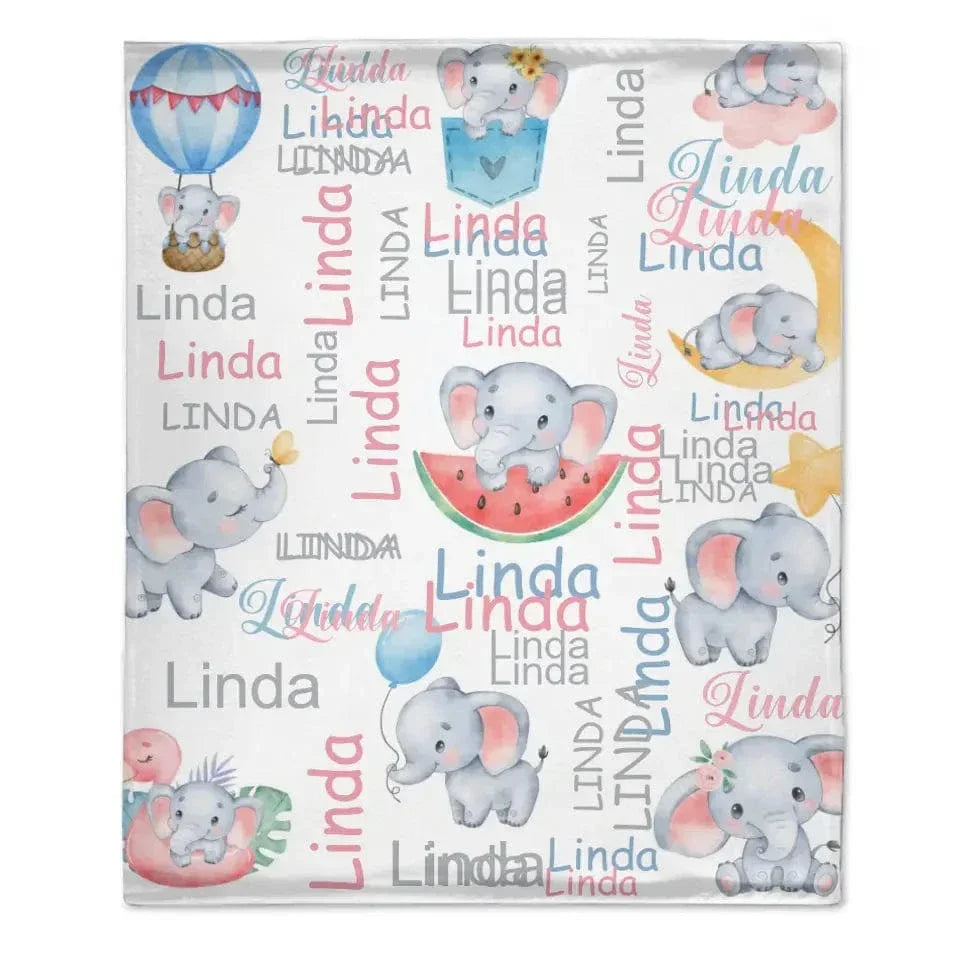 Cute Little Elephant Children's Name Customized Blanket Birthday Gift Christmas Gift - Joliny