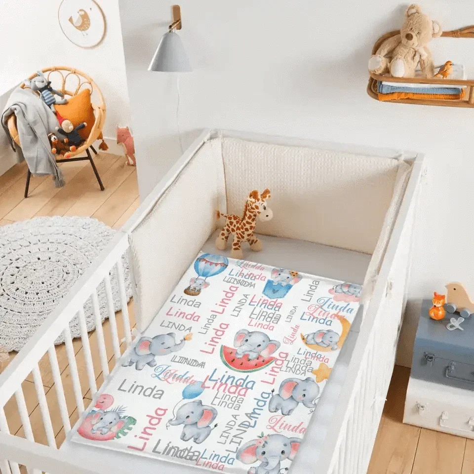Cute Little Elephant Children's Name Customized Blanket Birthday Gift Christmas Gift - Joliny