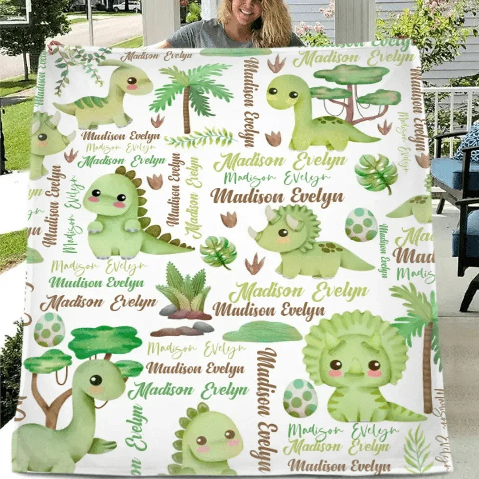 Cute Pastel Dinosaur - Personalised Name Dinosaur Blanket - Gifts for Girls,Dinosaur lovers,Newborns - Joliny