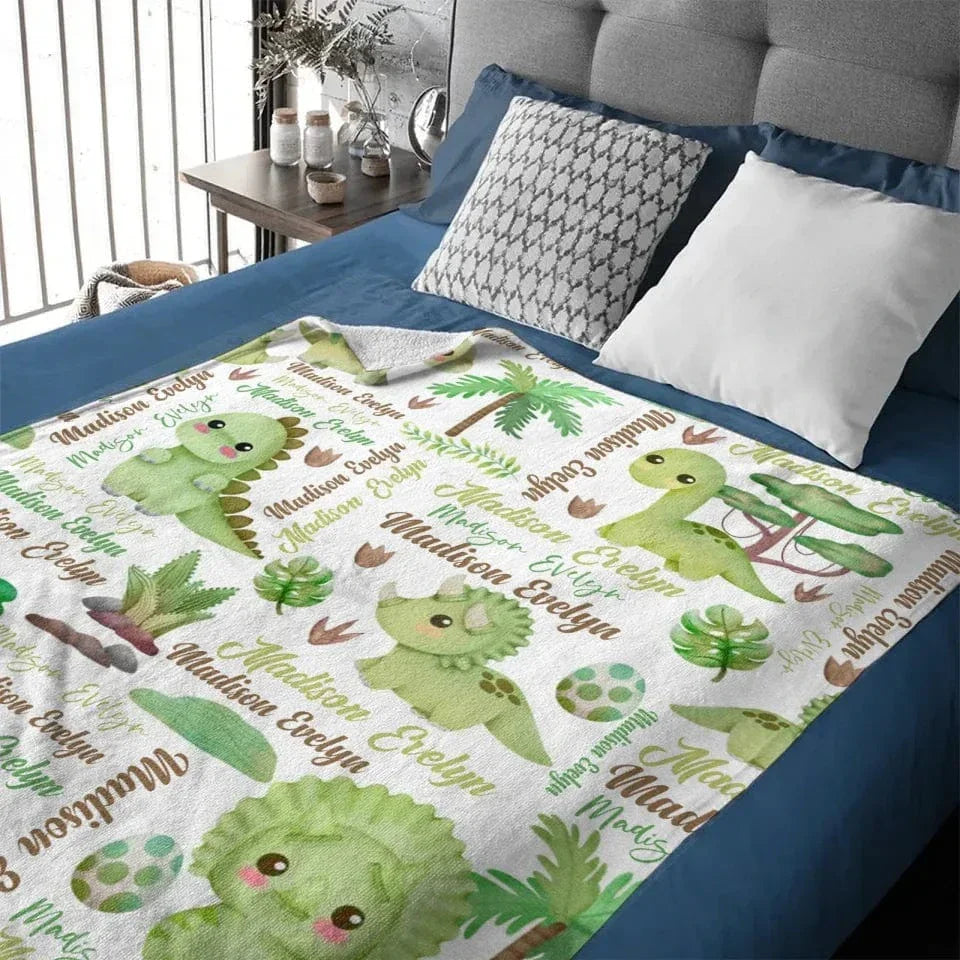 Cute Pastel Dinosaur - Personalised Name Dinosaur Blanket - Gifts for Girls,Dinosaur lovers,Newborns - Joliny