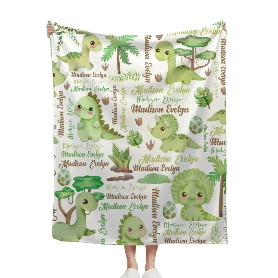 Cute Pastel Dinosaur - Personalised Name Dinosaur Blanket - Gifts for Girls,Dinosaur lovers,Newborns - Joliny