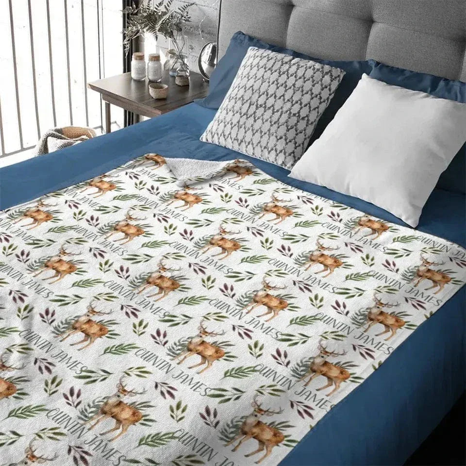 Deer Blanket for Boys, Customized Name Baby Boy Blanket, Gift for Baby - Joliny