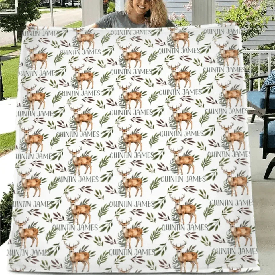 Deer Blanket for Boys, Customized Name Baby Boy Blanket, Gift for Baby - Joliny
