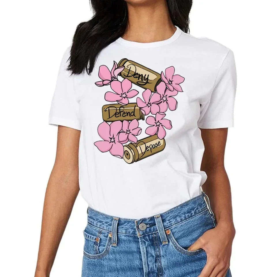 Deny,Defend and Depose Themed Bullet and Flower Clothing - A Gift For Friend,Family,Colleagues,Fellow Student,Roommates - Joliny