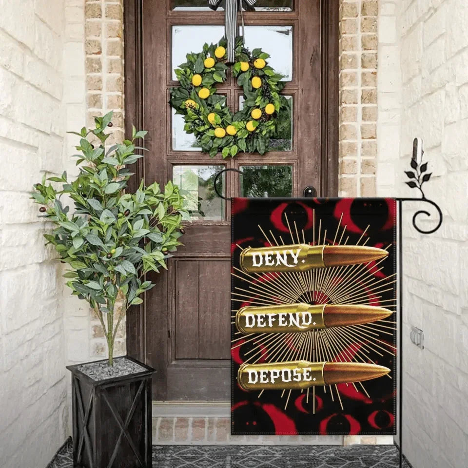 Deny,Defend and Depose Themed Bullet Decorative Flag - A Gift For Friend,Family,Colleagues,Roommates - Joliny