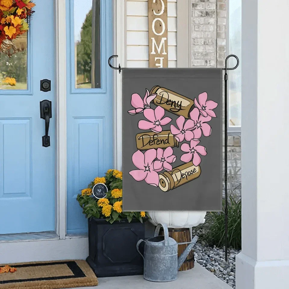 Deny,Defend and Depose Themed Pink Flower Decorative Flag - A Gift For Friend,Family,Colleagues,Roommates - Joliny