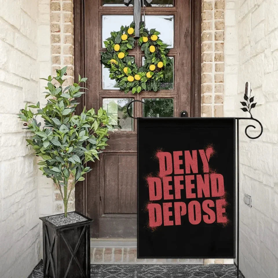 Deny,Defend and Depose Themed Spray Paint Text Effect Garden Decorative Flag - A Gift For Friend,Family,Colleagues,Roommates - Joliny