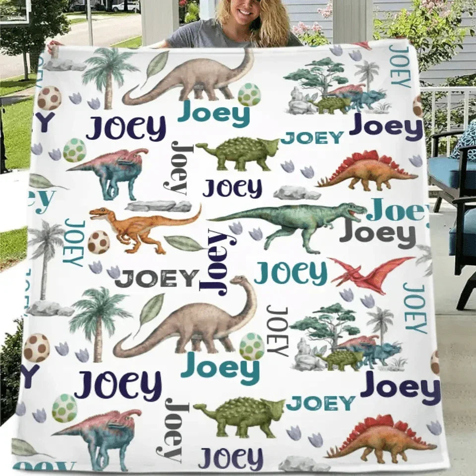 Dinosaur Century - Personalised Name Dinosaur Blanket - Gifts for Children,family - Joliny