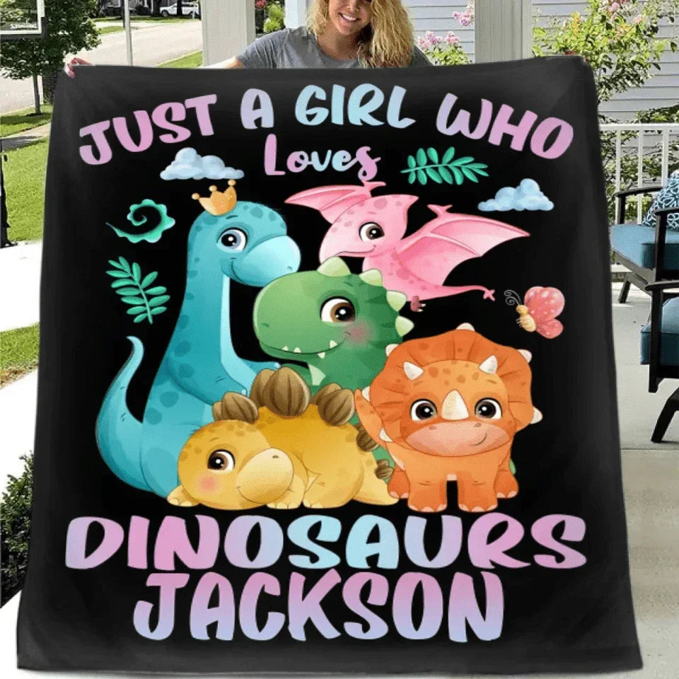 Dinosaurs - Personalised Name Dinosaur Blanket - Gifts for Girls,Dinosaur lovers - Joliny