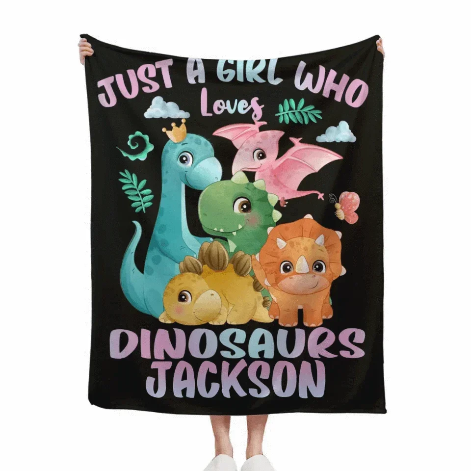 Dinosaurs - Personalised Name Dinosaur Blanket - Gifts for Girls,Dinosaur lovers - Joliny