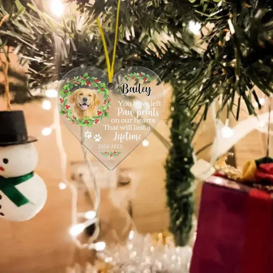 Dog Memo You Have Left Paw Prints On Our Hearts Heart Ornament - Joliny