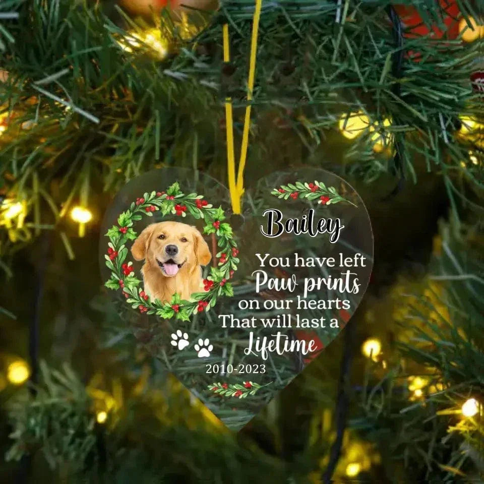 Dog Memo You Have Left Paw Prints On Our Hearts Heart Ornament - Joliny