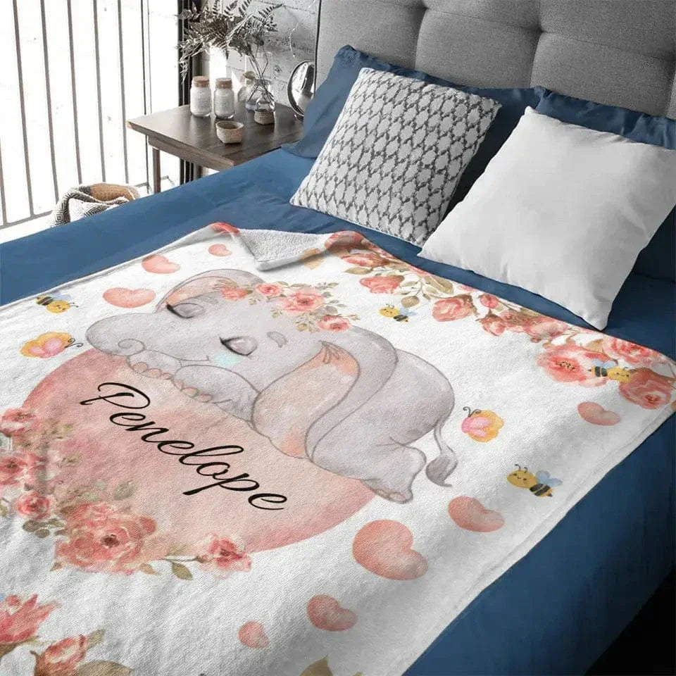Elephant Personalized Custom Blanket with Name for Newborn Toddler Birthday Anniversary Gifts - Joliny