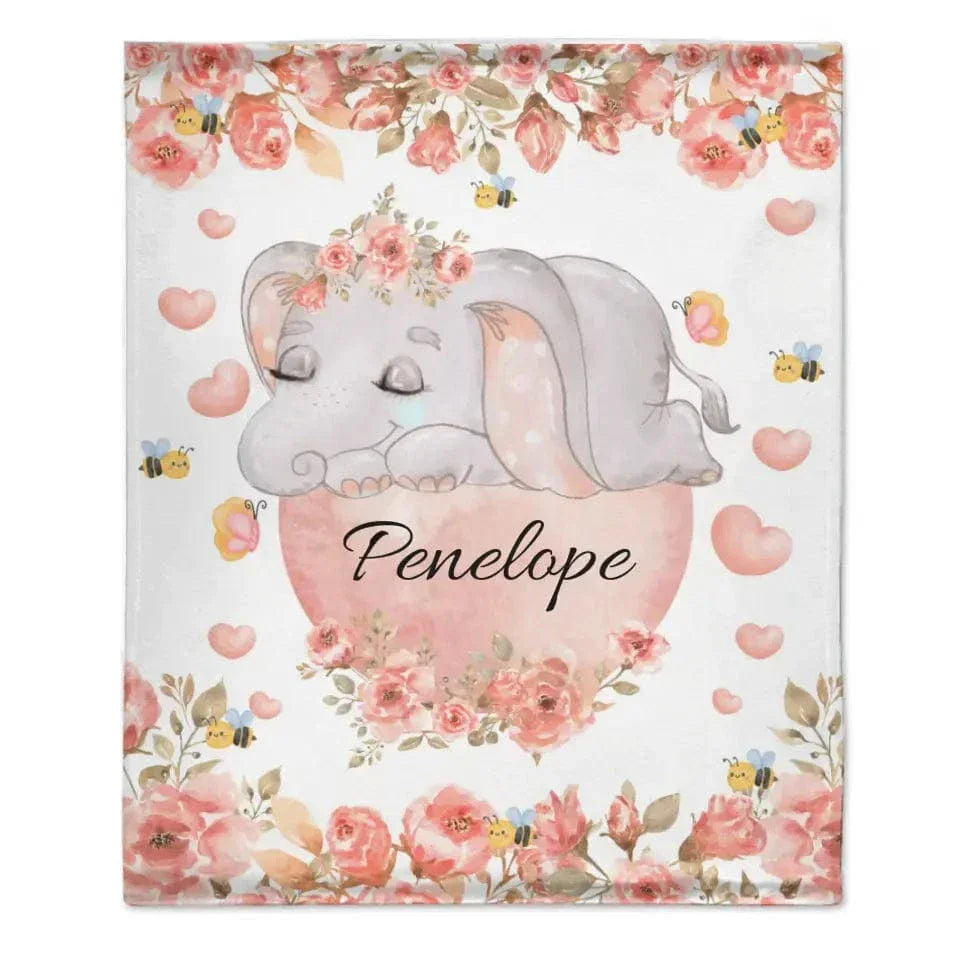 Elephant Personalized Custom Blanket with Name for Newborn Toddler Birthday Anniversary Gifts - Joliny