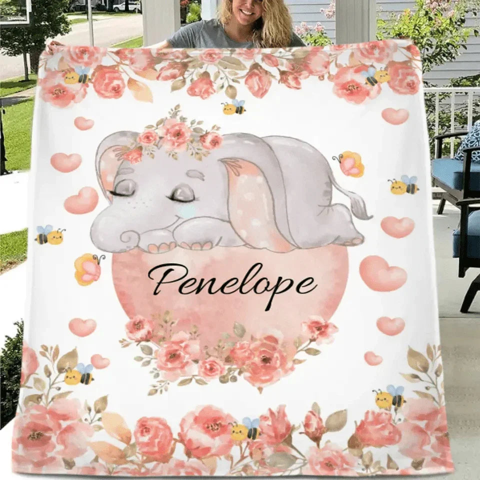 Elephant Personalized Custom Blanket with Name for Newborn Toddler Birthday Anniversary Gifts - Joliny