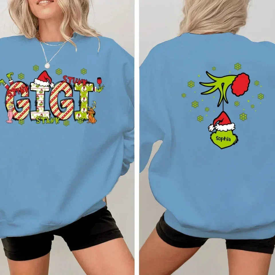 Family Christmas Costumes With Customizable Nicknames - Personalized Nickname And Family Tree Reversible Pattern Christmas Sweatshirt - A Gift For Family - Joliny