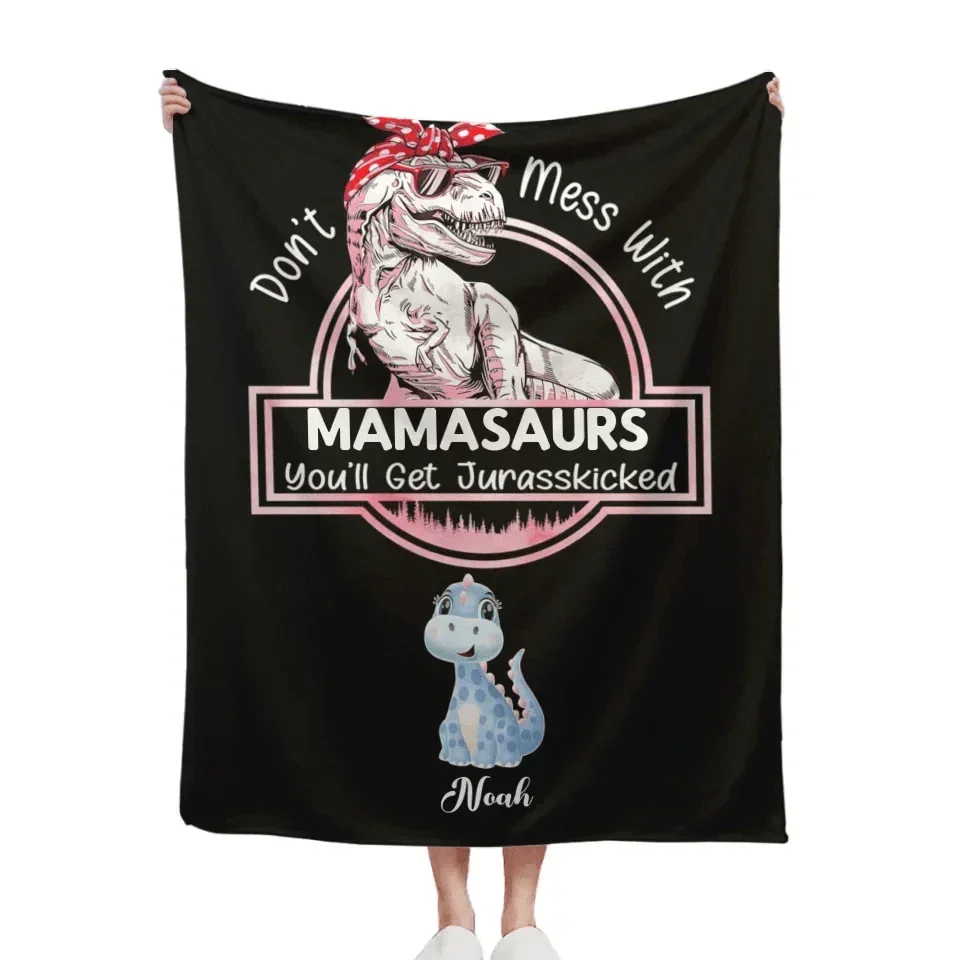 Family Customised Dinosaur Blanket - Personalised Name And Dinosaur Print Blanket - A Gift For Family,Mom - Joliny
