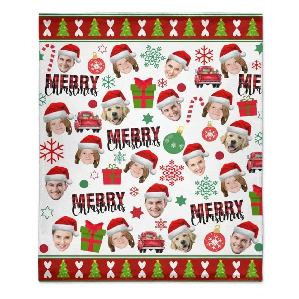 Family Customized Photo Christmas Themed Blanket - Warm Christmas Personalized Family Member Photo Soft Flannel Blanket - Christmas Gift For Family - Joliny