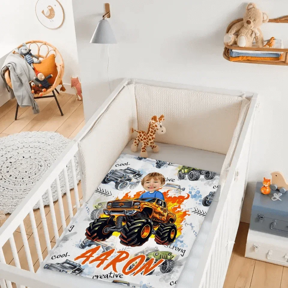 Flame Truck - Customized Name Face Kids Blanket - Gift for Kids - Joliny