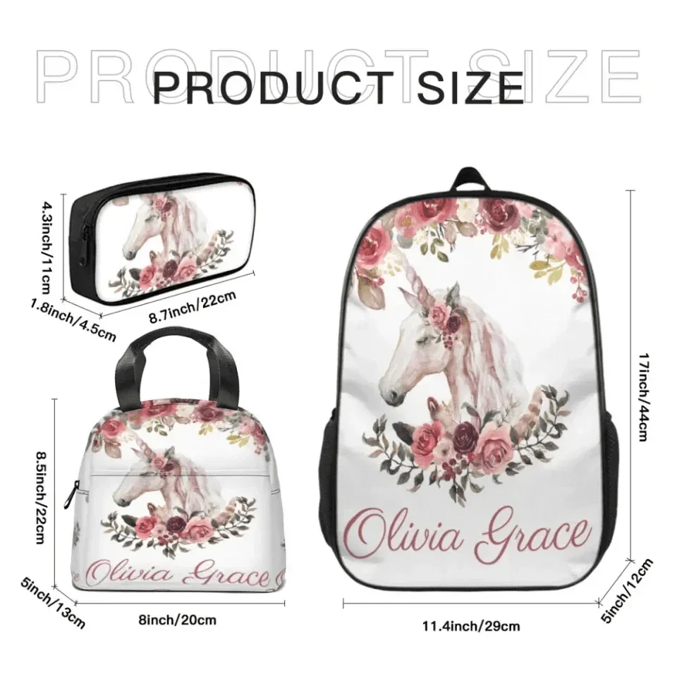 Floral Bohemian Custom Named Unicorn Book Bag, Pink Floral Girl Gift - Joliny