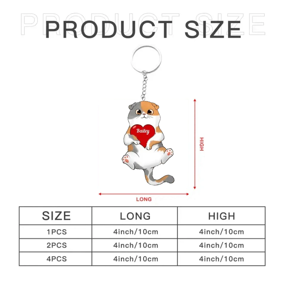 Fluffy Cat Holding Heart Personalized Acrylic Keychain - Joliny
