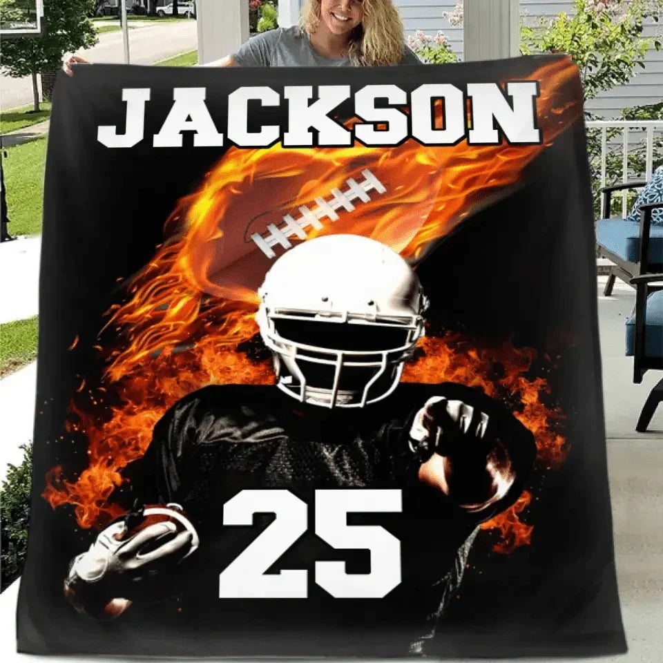 Football Player - Blankets Personalised Name And Number - Gifts for Football Players,Fans - Joliny