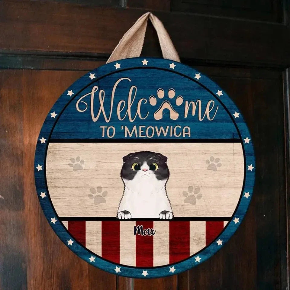 Funny Personalized Cat Door Sign - Welcome To 'Meowica - Joliny