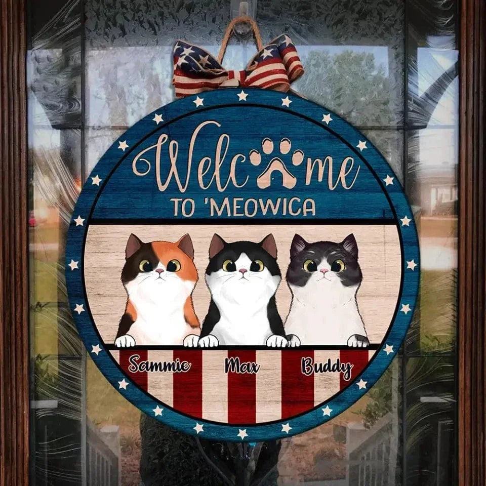 Funny Personalized Cat Door Sign - Welcome To 'Meowica - Joliny