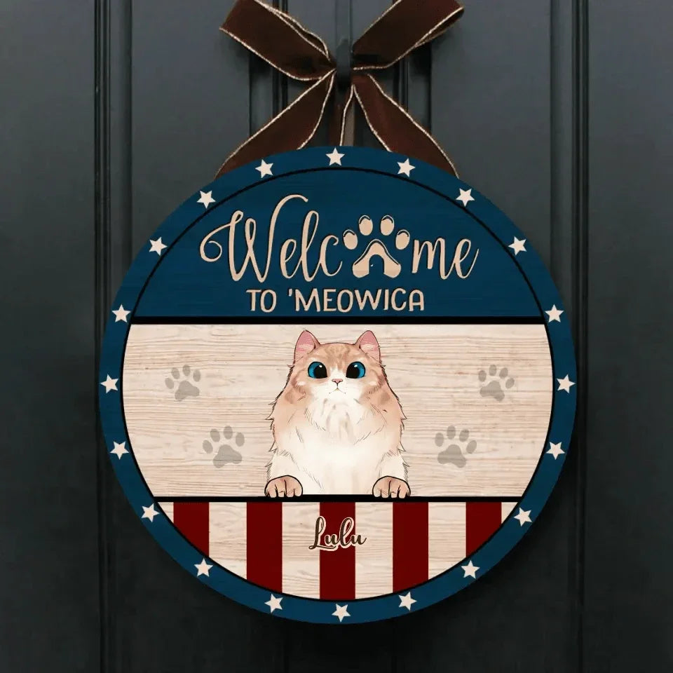 Funny Personalized Cat Door Sign - Welcome To 'Meowica - Joliny