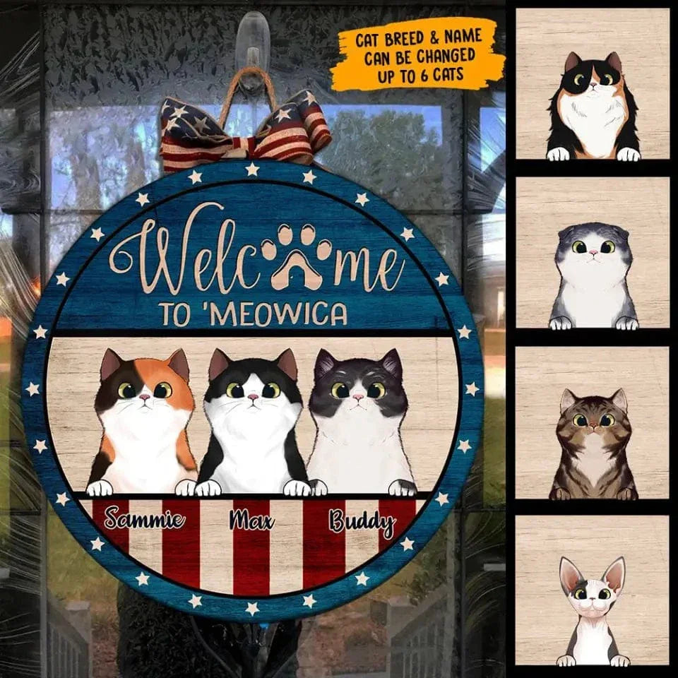 Funny Personalized Cat Door Sign - Welcome To 'Meowica - Joliny