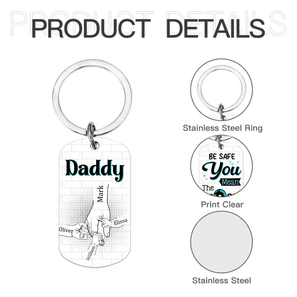 Gift For Dad - Be Safe Kids Holding Hands Stainless Steel Keychain - Joliny