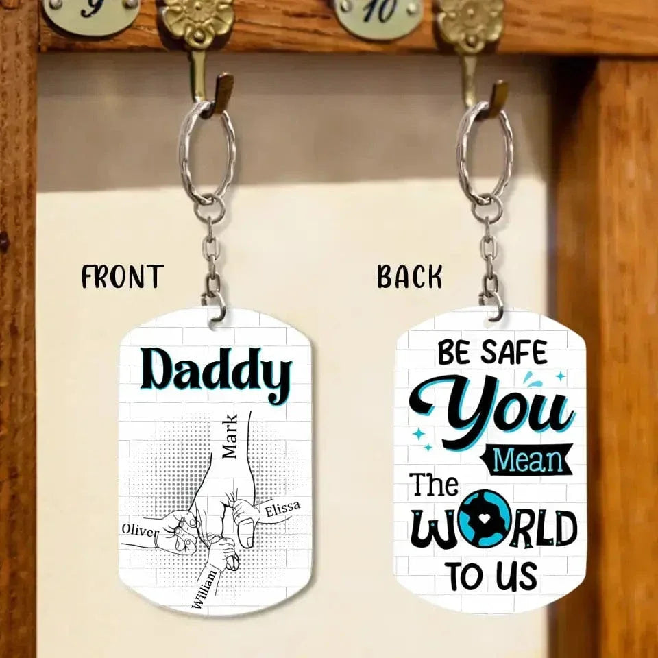 Gift For Dad - Be Safe Kids Holding Hands Stainless Steel Keychain - Joliny
