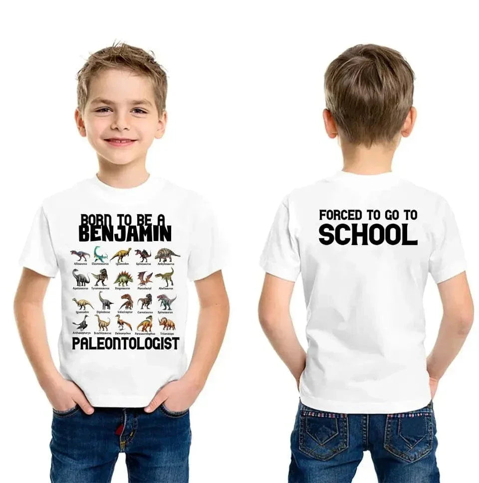 Gift For Grandson/Granddaughter Born To Be A Paleontologist - Personalized Name Dinosaur Kids T-Shirt - Joliny