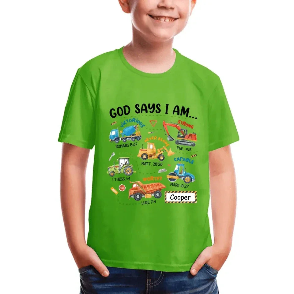 Gifts For Grandson Construction Machines God Say I Am ...T Shirt For Kids - Joliny