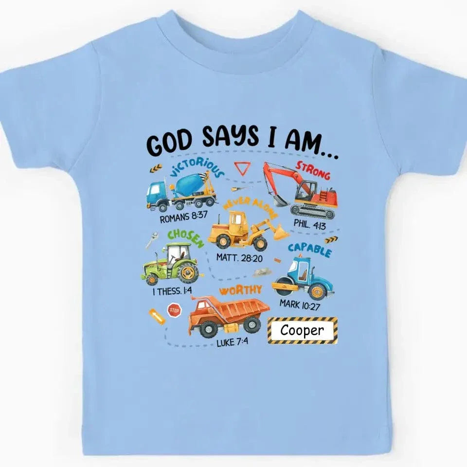 Gifts For Grandson Construction Machines God Say I Am ...T Shirt For Kids - Joliny