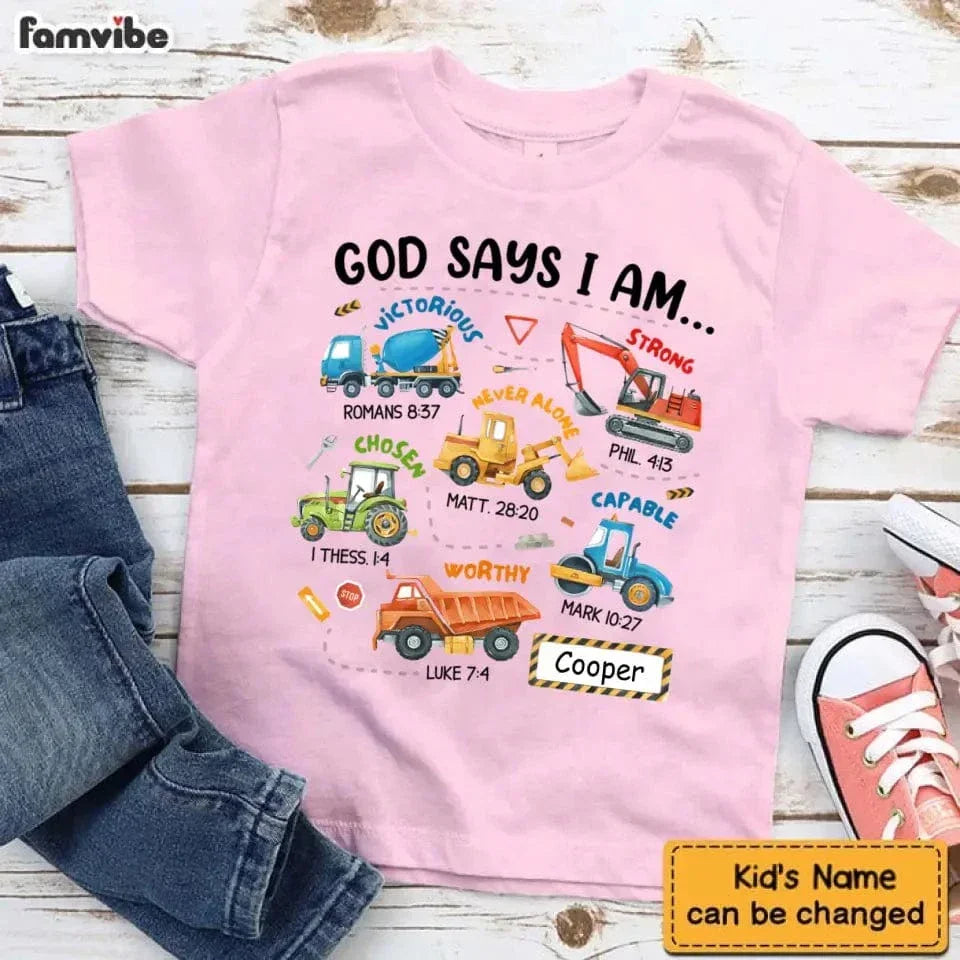 Gifts For Grandson Construction Machines God Say I Am ...T Shirt For Kids - Joliny