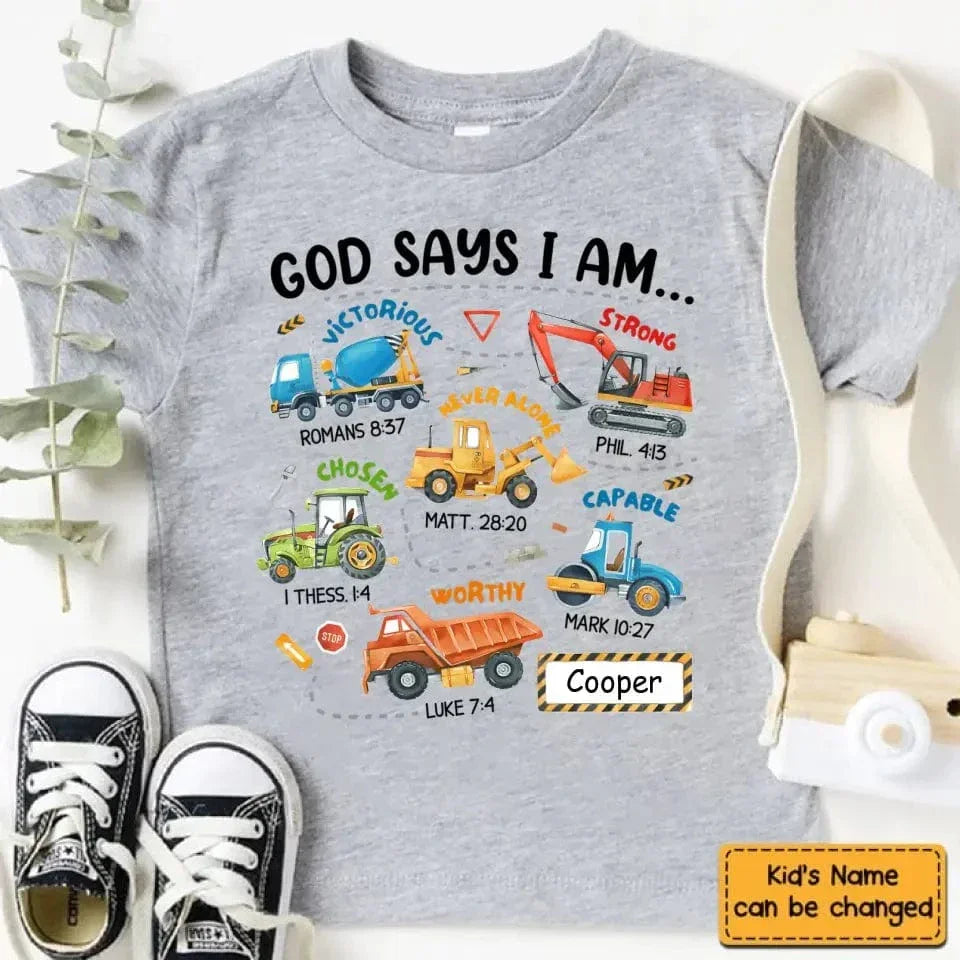 Gifts For Grandson Construction Machines God Say I Am ...T Shirt For Kids - Joliny
