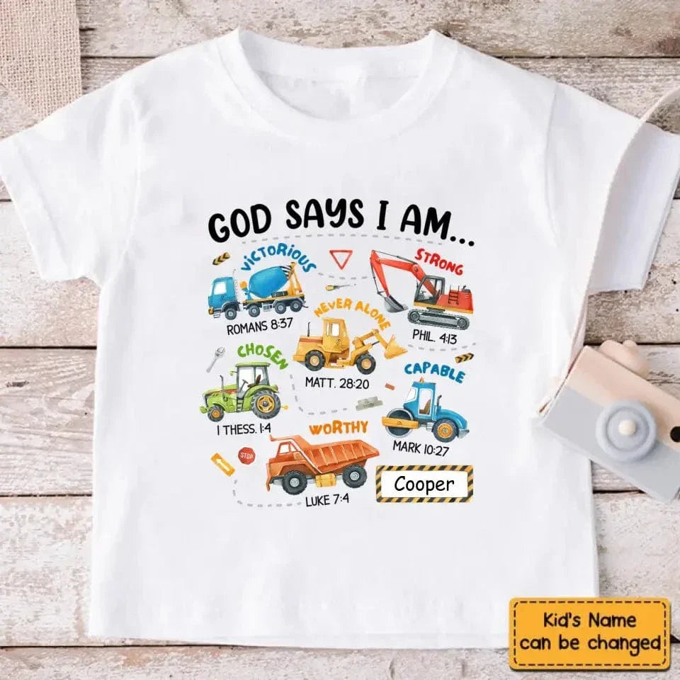 Gifts For Grandson Construction Machines God Say I Am ...T Shirt For Kids - Joliny