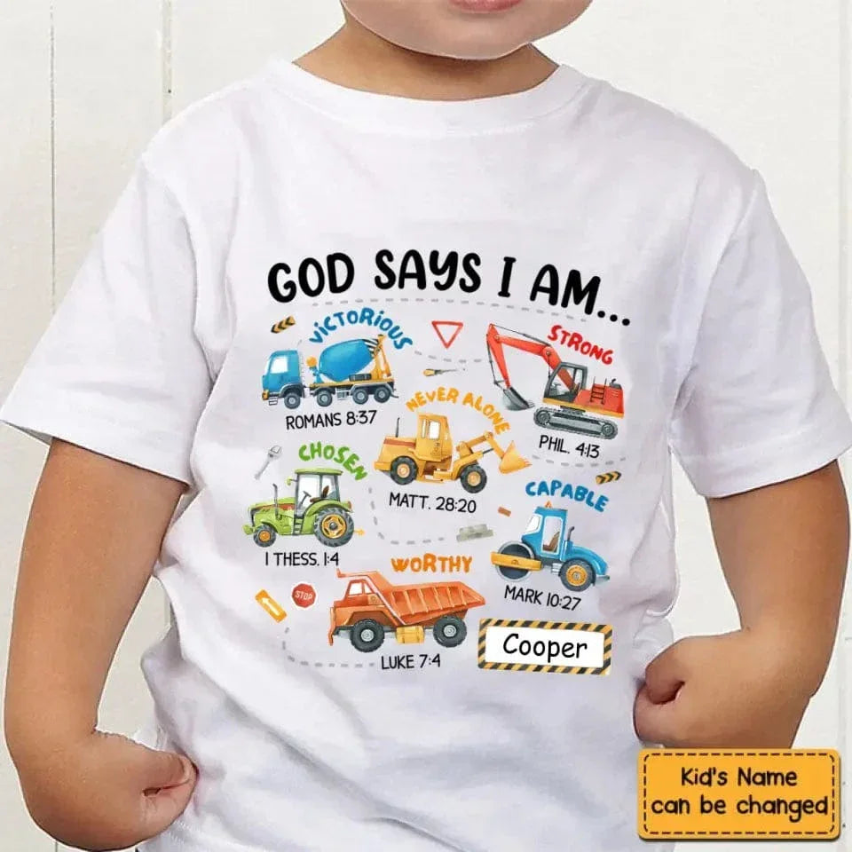 Gifts For Grandson Construction Machines God Say I Am ...T Shirt For Kids - Joliny