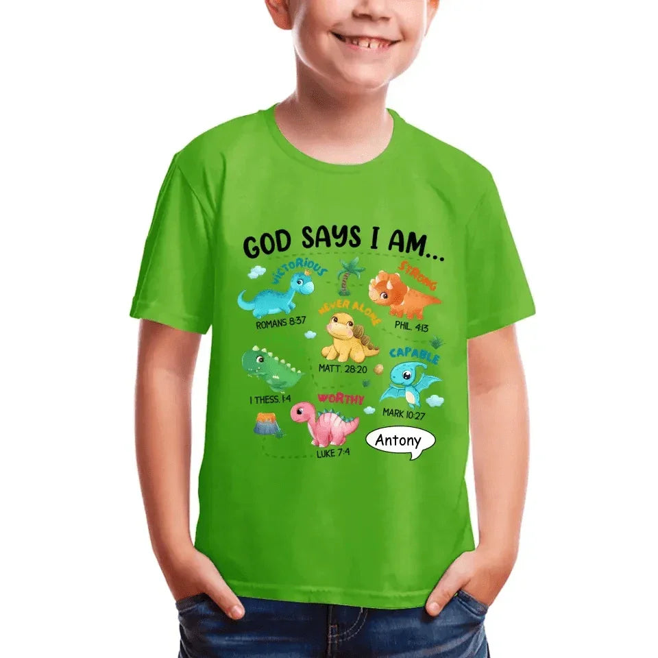 Gifts For Grandson Dinosaur God Say I Am ...T Shirt For Kids - Joliny