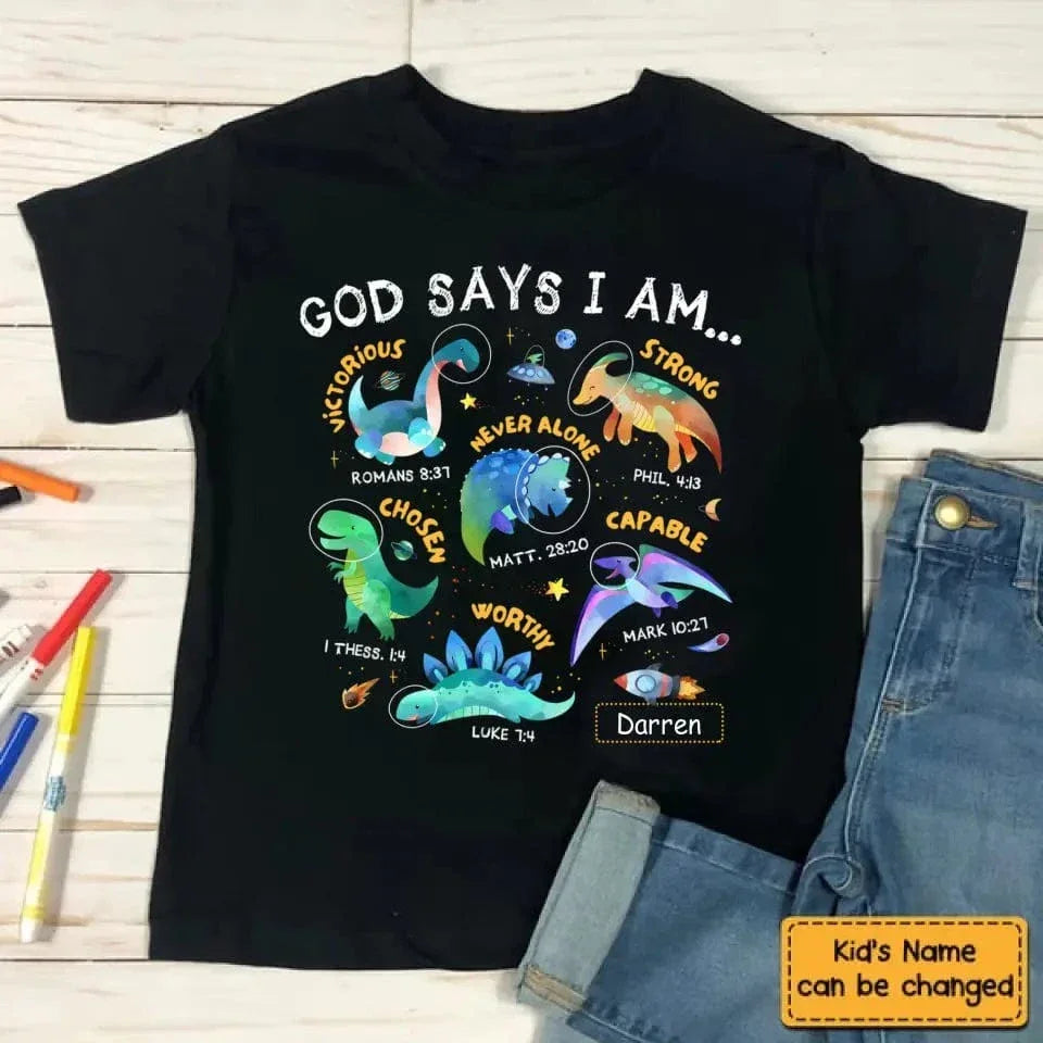 Gifts For Grandson Space Dinosaur God Say I Am ...T Shirt For Kids - Joliny