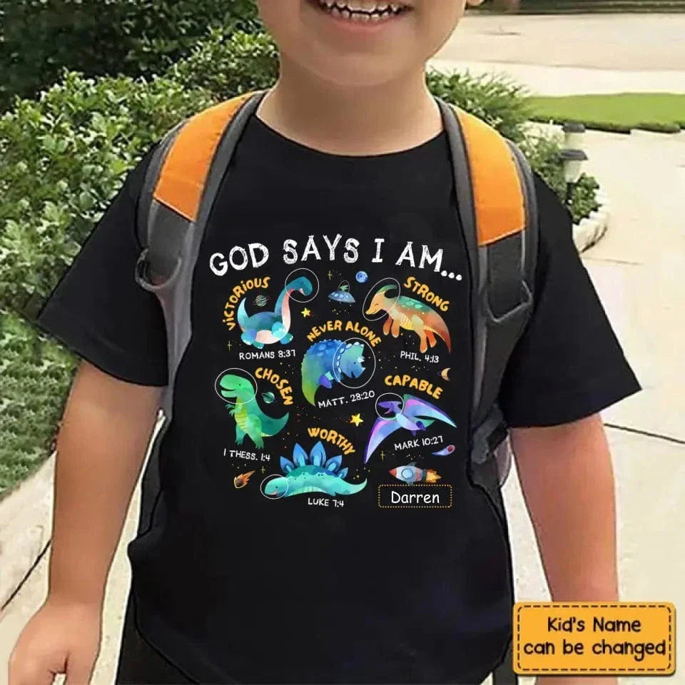 Gifts For Grandson Space Dinosaur God Say I Am ...T Shirt For Kids - Joliny