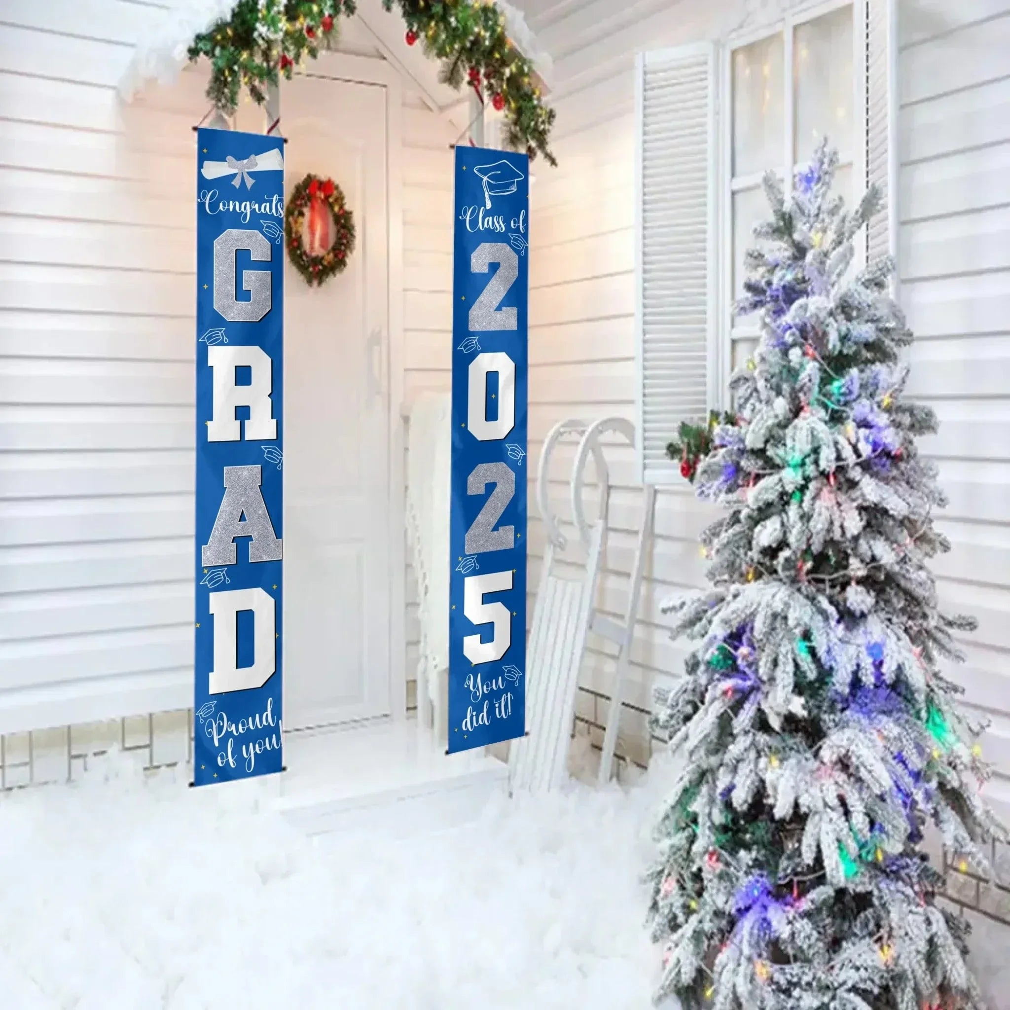 Graduation Decorations Silver 2025 Banner - for Class of 2025 - Graduates Party Supplies - Joliny