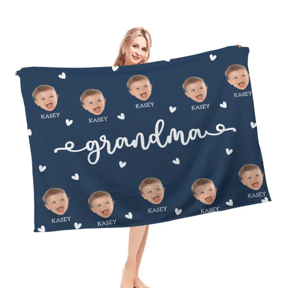 Grandma Custom Kid Face - Personalized Photo Wearable Blanket - Joliny