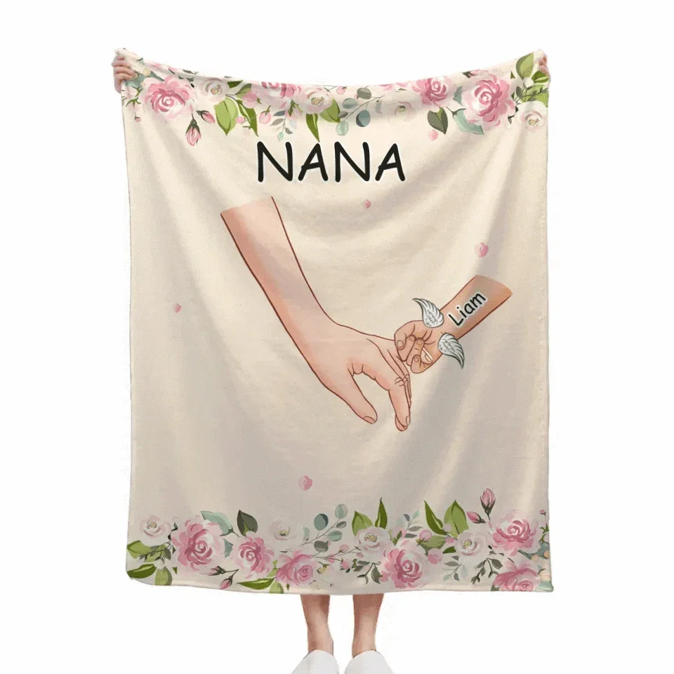 Grandma Hold Grandkids' Hands - Personalized Blanket - Joliny