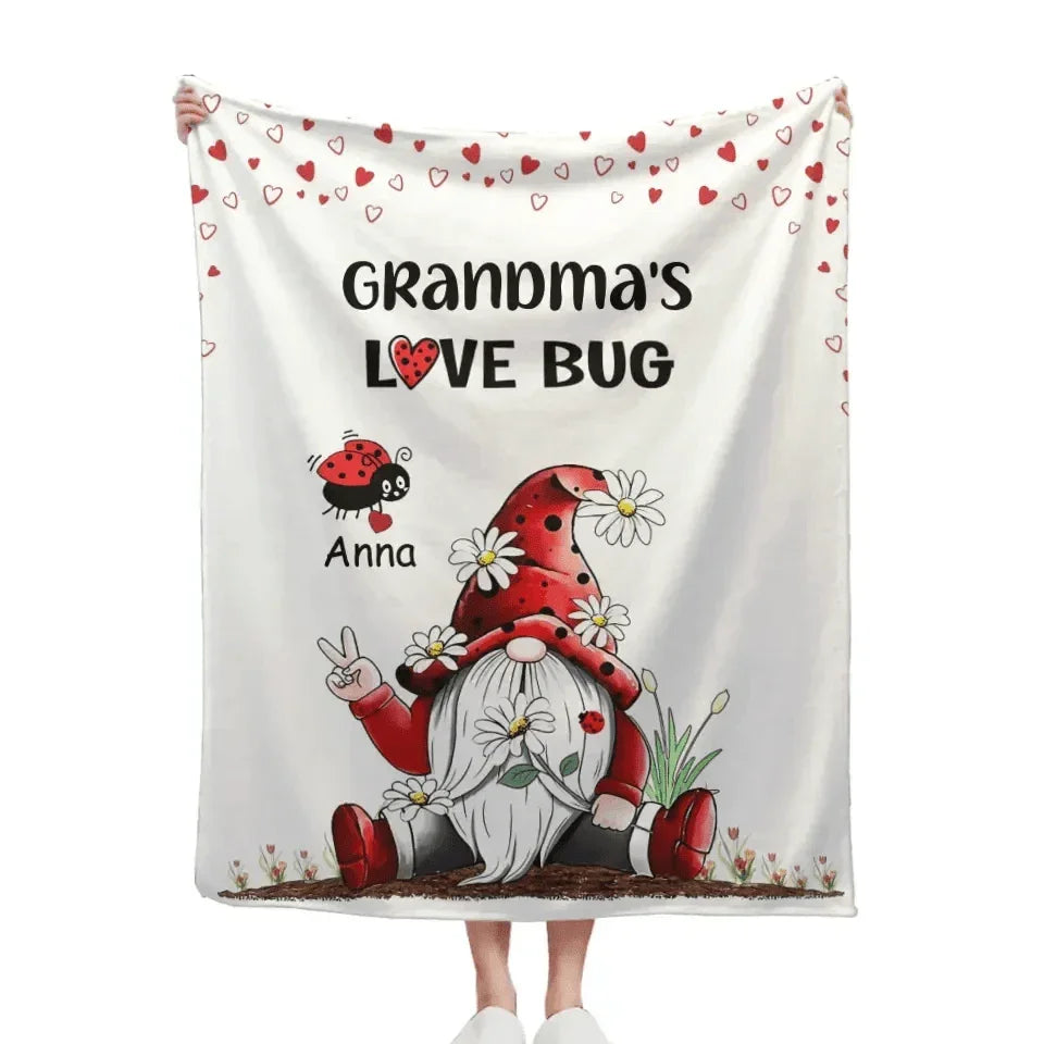 Grandma's Love Bugs Gnome - Personalized Scissorhands Old Man In Red Hat Blanket - Joliny